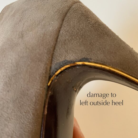 Vintage Bruno Magli Taupe Suede Gold Trim Pumps Heels - Picture 10 of 13